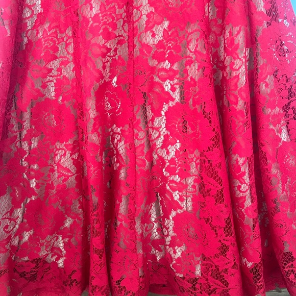 Julian Taylor Red Sleeveless Fit and Flare Lace Overlay Dress - Picture 6 of 10